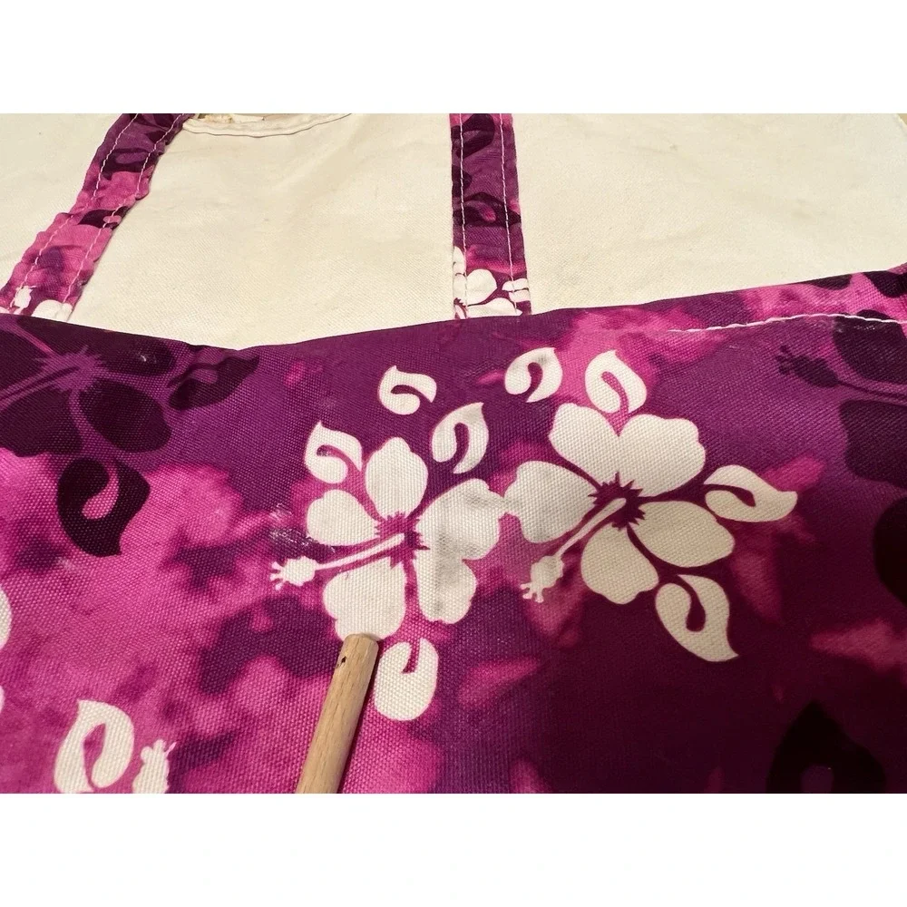 LL Bean Boat & Tote Large Bag Purple Hibiscus Beach Vacay Vintage Rare READ